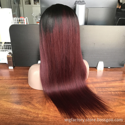 Color Lace Front Wig Human Hair #99j Burgundy,Brazilian HumanHair Color Wigs,Remy99j Human Hair Wig Color